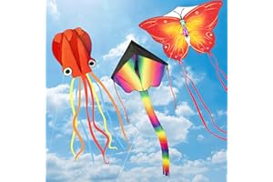NAZANO 3 Pack Kite - Colorful kites for Kids Ages 4-8 Easy to Fly, Perfect for children and adults, Large Rainbow Butterfly Kites Red Octopus for Outdoor Game Activities