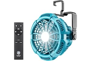 Hipoke Portable Camping Fan for Makita 18V LXT Lithium-ion Battery, Personal Handheld Fan with 9W LED Work Light, Battery Operated Fan with Hook, Outdoor Ceiling Fan for Hiking, Barbecue, Picnic