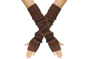 Suxgumoe Women's Fingerless Gloves, Long Winter Women's Arm Warmers, Knitted Pulse Warmer with Thumb Hole, Knitted Arm Warmers for Women and Girls