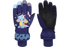 QKURT Kids Ski Gloves, Winter Warm Windproof Snow Mittens Girls Boys Cold Weather Gloves for 2~13 Years Old Kids Sledding Snowboard Skating Cycling Running and Outdoor Activities