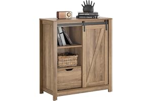 SoBuy Credenza con anta scorrevole, Scarpiera con porta fienile, Mobile da ingresso, Armadio multifunzionale, Marrone chiaro, FSB59-BR