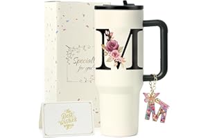 ZIOSINM ZIOISNM A-Z 1.2L Gourde Isotherme avec Paille, Mug Isotherme avec Paille Double Paroi Acierxydable à, Un Cadeau Femme Idéal pour Anniversaire, Noël ou Saint-Valentin (M)