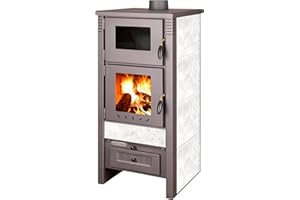 Generico Bio Holz Sille mit Backofen - Weißer Keramik Holzofen - Heizt bis zu 80 m² - 12 kW - 82% Effizienz - Freistehend - Ohne Montage - Direkte Entlüftung