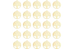 DICOSMETIC Colgantes redondos planos de árbol de la vida, colgantes de filigrana coloridos para hacer joyas y manualidades