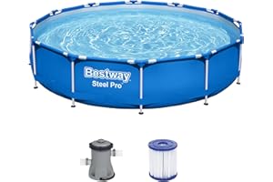 Bestway Steel Pro Frame - Piscina Redonda con Bomba de Filtro, diámetro 366 x 76 cm, Color Azul