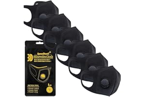 H HARLEY STREET CARE SponDuct Black Elastic Foam Sponge Face Mask, Pack of 6 masks, Washable & Reusable, Breathable Mouth & Nose Cover with Exhalation Valve