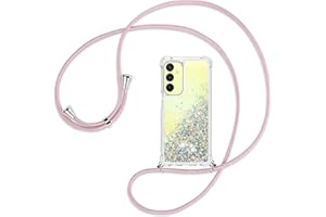 Ptny Coque avec Cordon Compatible avec Samsung Galaxy A25 5G, Housse Paillette Liquide Paillette Filles Antichoc TPU Silicone Coque, Réglable Smartphone Collier Etui avec Lanière