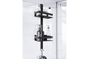 BENKSTEIN Duschablage zum Hängen Schwarz | Duschregal mit 2 Duschkörben zum Hängen | Platzsparendes Duschablage Edelstahl | Shampoo Halterung für Dusche
