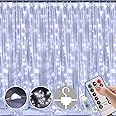 LED Curtain Lights, Window Curtain Fairy Twinkle Lights 3mx3m 300leds USB Operated 8 Modes Icicle LED String Lights with Remote & Timer for Indoor Xmas Party Home Garden Decoration(Cool White)