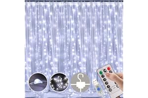 UNIHOH LED Curtain Lights, Window Curtain Fairy Twinkle Lights 3mx3m 300leds USB Operated 8 Modes Icicle LED String Lights with Remote & Timer for Indoor Xmas Party Home Garden Decoration(Cool White)