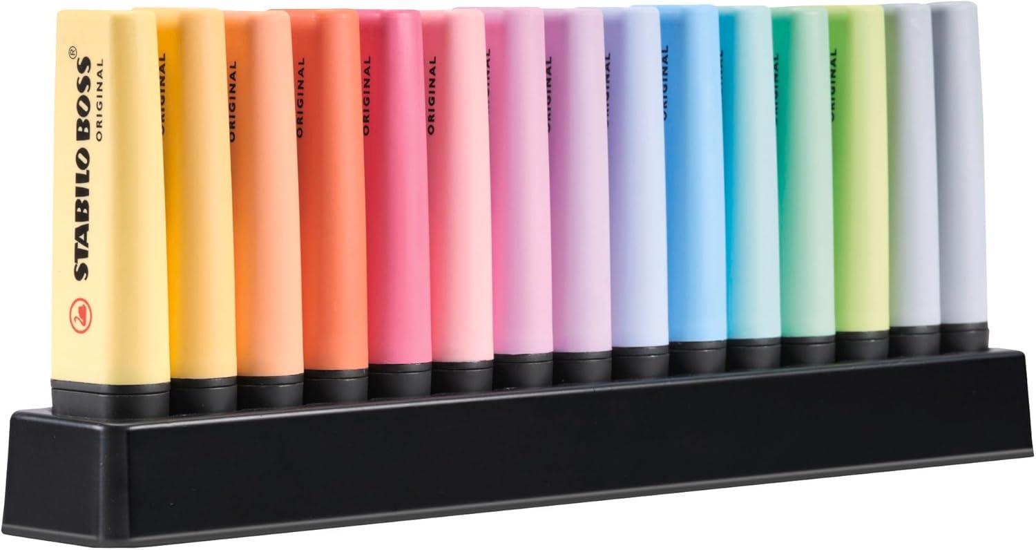 STABILO - surligneur - BOSS ORIGINAL Pastel | Set de bureau x 15 - coloris pastel assortis