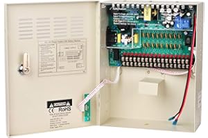 Xenocam 18 Kanäle, 18 Wege, 12 V, 10 A, DC Metallgehäuse, geregeltes Netzteil mit Backup-Batterieverbindung für Einbruchmelder, CCTV-Kameras, PTZ-Zugangskontrolle
