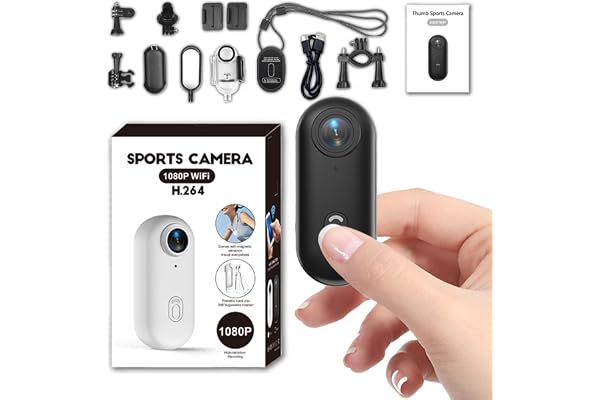 Mini Camera Sport 1080P Taille Pouce avec Clip Rotatif 360°et Clip Magnétique Action Cam Enregistrement POV Mains Libres Camera Portable Vlogging 120° pour Velo Moto Enregistrement Audio Vidéo (Noir)