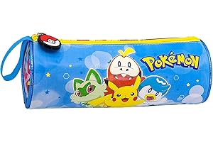 Trousse Scolaire Ronde pour Enfant – pour Fan de Pokemon – Étui Bleu 21x8 cm avec Fermeture éclair – Cadeau pour garçon – école Primaire (CP à 6e) – Clondo
