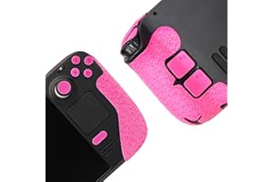 LUCK&LINK Poignée de manette pour Steam Deck - Kit de peau texturée - Antidérapante - Absorbe la transpiration - Boutons (rose fluorescent normal)