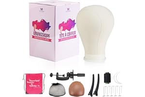 NEVERLAND BEAUTY & HEALTH Tête de mannequin en toile de 58,4 cm pour perruques, ensemble de tête de mannequin en toile pour la fabrication de perruques avec bonnets de perruque, ensemble d'épingles en T, brosse à poils