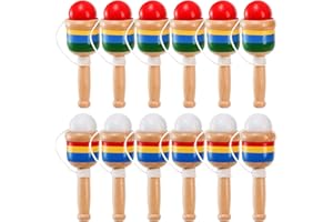 Cididu 12 Pcs Wooden Catch Ball Game, Mini Wood Ball Catching with String Cup, Vintage Catch Toys for Kids, Novelty Fun Party Games for Lawn Camping Beach, Hand Eye Coordination Educational Game