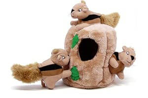 Outward Hound Kyjen 31003 Hide A Squirrel Plüsch Hundespielzeug Quietschspielzeug 4-teilig, Größe Jumbo, Braun