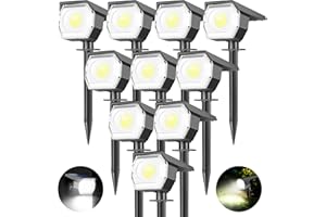 kolpop 10Pcs Faretti Solari LED da Esterno, 3 Modalità IP67 Impermeabile Luci Solari da Giardino, 800lm 6000K Faretti Solare per Cortile, Patio, Vialetto, Alberi, Piscina (Bianco Freddo)