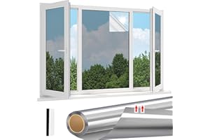 Linarun One Way Window Film Privacy Heat Reflective Privacy Film for Glass Windows Daytime Anti Glare Mirror Tint Sun Blocker for Home Office, Silver 30 * 400 cm