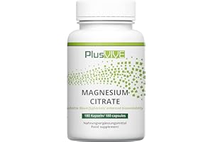Plusvive Magnesiumcitrat hochdosiert 2250 mg davon 360mg elementares Magnesium je Tagesdosis, 180 Kapseln, Vegan und Laborgeprüft