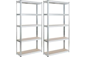AREBOS Étagère Charge Lourde | 2 pièces | Robuste Étagère de Stockage | 875kg | 180x90x30 cm | 5 étagères | Métal Galvanisé et Panneau de Fibre de Bois MDF