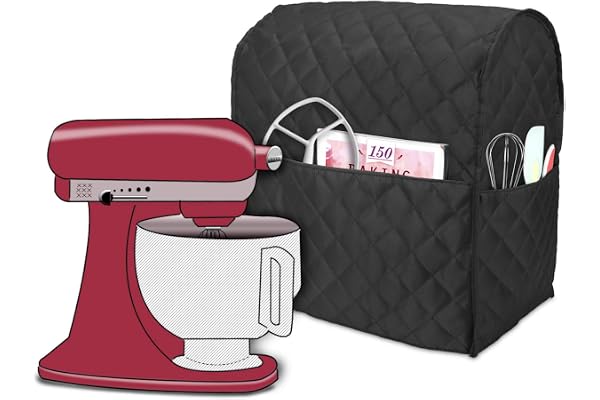 Luxja Housse de Protection Anti-Poussière pour KitchenAid Robot pâtissier et Accessoires supplémentaires (Convient aux 4,3 Litre et de 4,8 Litre KitchenAid Robot pâtissier), Noir matelassé