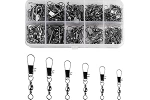 HexinYigjly 120 Pcs Sea Fishing Swivels and Clips, Rolling Safety Snap Swivels Fishing Tackles, High StrengthFishing Snap Swivelss, Quick Change Swivelss Hooks to Line Connectors(2# 4# 6# 8# 10# 12#)