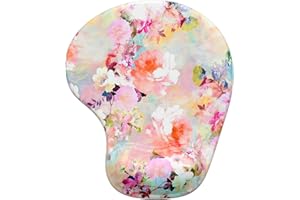 Hsurbtra Tapis de Souris, Ergonomique Tapis de Souris Gamer avec Repose Poignet en Gel, Portable, Parfait pour Ordinateur, Bureau, Travail, Fleur Rose