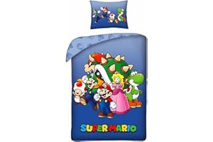 arlis Parure de Lit Mario, Housse de Couette Réversible 140x200 cm, Taie d'oreiller 65x65 cm (Parure Housse de Couette Super Mario - A)