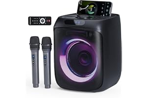 GREEN KEEPER Przenośne karaoke z dwoma mikrofonami bezprzewodowymi, oświetleniem RGB i głośnikiem Bluetooth o mocy szczytowej 400 W. Obsługuje TWS, AUX, FM, REC. Idealne karaoke Bluetooth dla dzieci i dorosłych