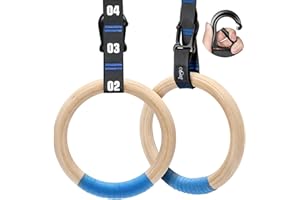 ‎ZINGTTO Zingtto Wooden Gymnastics Rings with Adjustable Numbered Straps Olympic Rings, 1.25'' or 1.1" Gym Rings