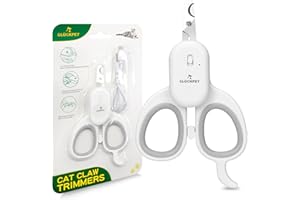GLÜCKPET Cortauñas para Gato Profesional, con Linterna LED y Luz UV para Bacterias, Certificado CE y RoHS
