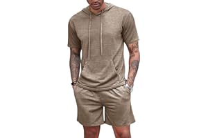 HOEFIRM Herren Trainingsanzug 2 Stück Kapuze Athletic Sweatsuit Kurzarm Casual Sport Hoodie Shorts Set Pullover Jumper Jogger