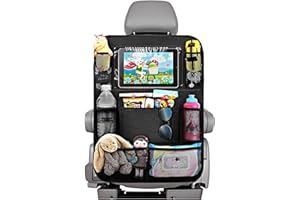 Gsrhzd Car Seat Organiser, Car Organiser Back Seat For Kids, Car Seat Storage with Clear Touch Screen Tablet Holder 9 Pockets, for Travel, Parents Drivers, Kids Toys Food Storage