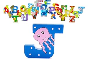 Wooden Letters by Orange Tree Toys, Letter J for Jellyfish - Alphabet Animal Letters for Personalised Baby Name, Toy Box, Door, Wall Decorations - Animals Nursery Decor, Boys Girls Bedroom Accessories