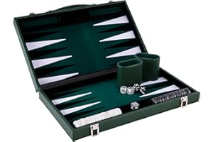 Engelhart - 250529 - Backgammon de Luxe 15 Pouces - Vert - Simili Cuir, Feutre Spécial, Dés et Jetons Nacrés - 2 Gobelets - Jeu Haut de Gamme Pro et Loisirs - Ouvert : 46 x 38 x 2,8 cm