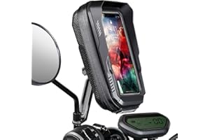 JUYANO Uchwyt na telefon motocyklowy wodoodporny uchwyt na telefon motocyklowy aluminiowy antywibracyjny obracany o 360° uniwersalny uchwyt na telefon komórkowy skuter lusterko do smartfonów do 6,9"