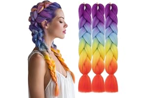 TESS 60 cm Extension per Treccine Africane Colori Arcobaleno, Extension Capelli Treccine 1 pcs Pezzi Jumbo Treccia (100g/Pezzi) Capelli Finti per Treccine