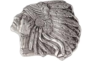 LONGCREEK Hebilla del cinturón del jefe indio de los nativos americanos para los hombres, hebilla del cinturón de la cabeza del guerrero indio, hebilla del cinturón del cráneo del jefe tribal indio