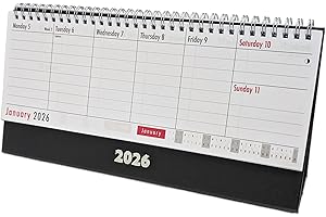 QUICKDRAW 2026 Desk Calendar Week to View – Free Standing Flip Desktop Planner – Wiro Bound Weekly Diary Planner with UK Bank Holidays & Notes – Stand Up Calendar 29cm x 14.5cm – Ideal for Home, Office & Work