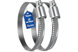 VIOKS Hose Clamps Set of 2 Hose Clamps 50-70 mm Diameter/Stainless Steel Hose Clamps / 9 mm Bandwidth/Washing Machine Drain Adapter/Hose Clamp/Pipe Clamps 50 mm for Hose