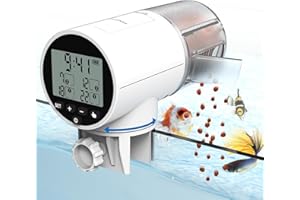 JuzPetz - Comedero automático de Peces | Pantalla Digital y ajustes programables | Comedero automático para acuarios | Accesorios para acuarios |Blanco