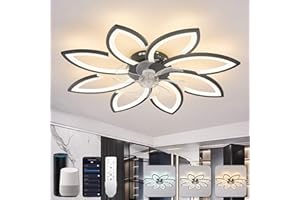 ‎YUNLONG YUNLONG Deckenleuchte mit Ventilator und Fernbedienung/Sprachsteuerung, Kompatibel für Alexa & Google Home, Dimmbar, Deckenventilator mit Beleuchtung Leise für Schlafzimmer, Schwarz, 90cm