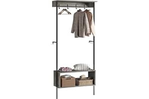 Bestier Árbol para Recibidor con Banco y Almacenamiento de Zapatos, Banco de Entrada con Perchero, Diseño 4 en 1, Soporte para Paraguas, Estante Superior, Gris