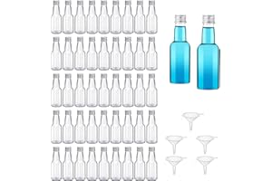 DAJAVE 50 sztuk małych butelek do napełniania, 60 ml, małe butelki na likier, do napełniania, mini buteleczki plastikowe, butelki na shot, butelki na wódkę do napełniania lejkiem i zakrętką