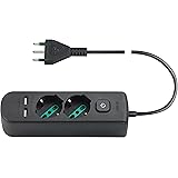 Vimar 0R00625.CC Presa multipla con interruttore e cavo da 1,5 m, 2 universale standard italiano, 2 uscite SICURY USB A, spin