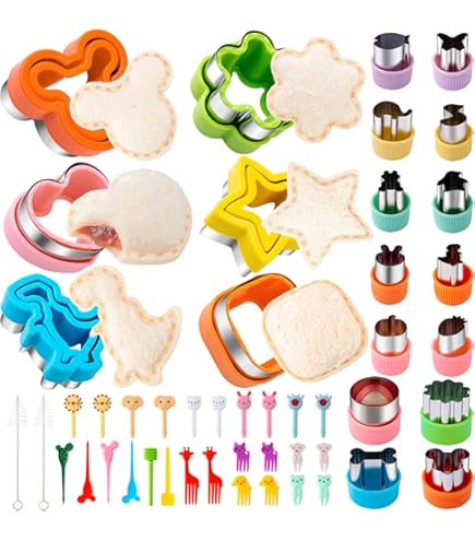 Roestvrijstalen sandwichsnijderset voor kinderen, 4 stuks broodsnijders Miki muis, dinosaurus, ster, hartvorm en 6 stuks groentefruitsnijder, korstsnijder voor Bento-lunch of kinderfeestbenodigdheden