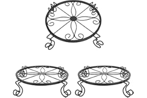 TENRIOS Metal Plant Stands for Flower Pot Heavy Duty Potted Holder Indoor Outdoor Rustproof Iron Garden Container Round Supports Rack for Planter 3 Pack (Black)