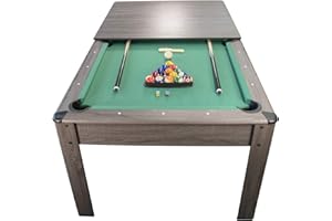 PLAY4FUN Billard Américain Ambiance 7Ft - 226,5 x 126,5 x 80 cm avec Accessoires et Plateau dînatoire - Gris et Tapis Vert